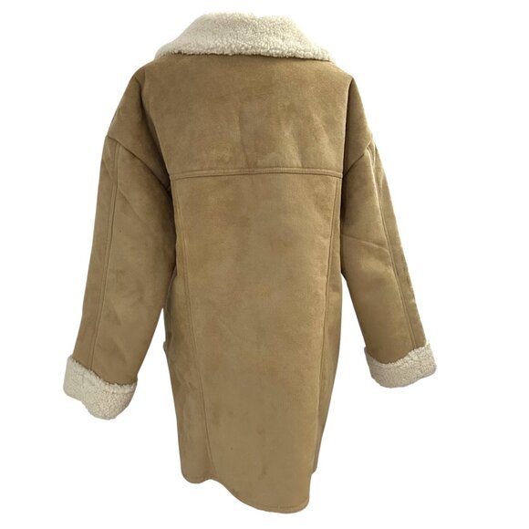 Free People Women's Size M Beige Diogo Sherpa Faux Fur Coat Jacket Ivory Combo - Picture 8 of 11